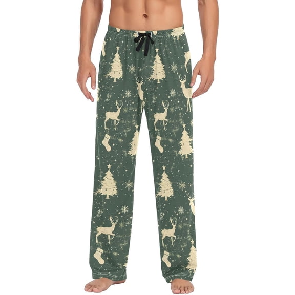 SKQIT Men's Pajama Pants Christmas Deer Snow Sleep Bottoms Lounge Sleepwear with Pockets Drawstring