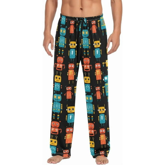 SKQIT Men's Pajama Pants Dark Background Robots Sleep Bottoms Lounge Sleepwear with Pockets Drawstring