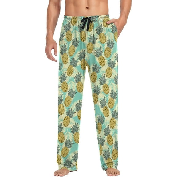 SKQIT Men's Pajama Pants Pineapple Tropical Leaves Soft Lounge Sleepwear Pjs Bottoms with Pockets