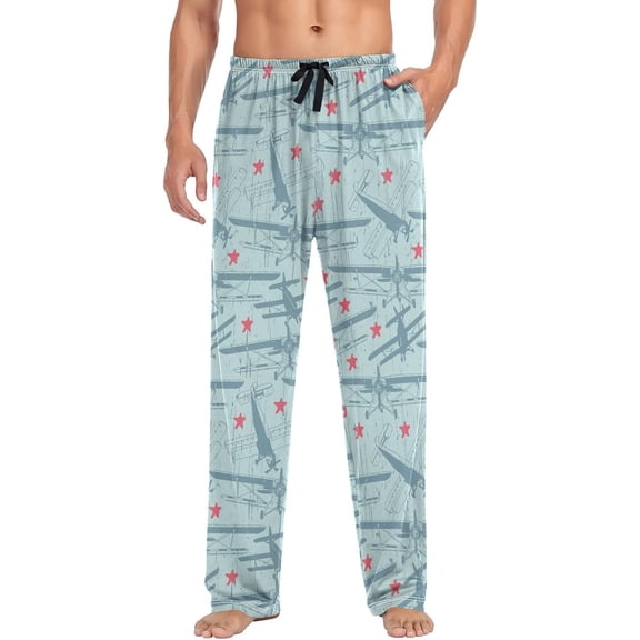 SKQIT Men's Pajama Pants Retro Airplanes Soft Lounge Sleepwear Pjs Bottoms with Pockets