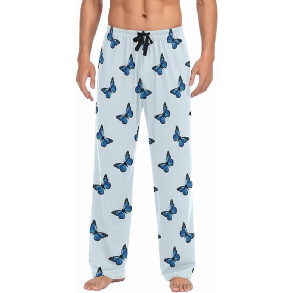 SKQIT Men's Pajama Pants Soft Comfy Sleep Lounge Pants Blue Butterfly Pjs Bottoms with Pockets