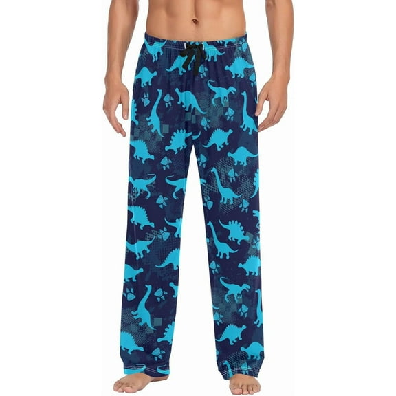 SKQIT Men's Pajama Pants Soft Comfy Sleep Lounge Pants Blue Dinosaurs Pjs Bottoms with Pockets