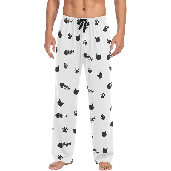 SKQIT Men's Pajama Pants Soft Comfy Sleep Lounge Pants Cat Paws Fishbone Pjs Bottoms with Pockets
