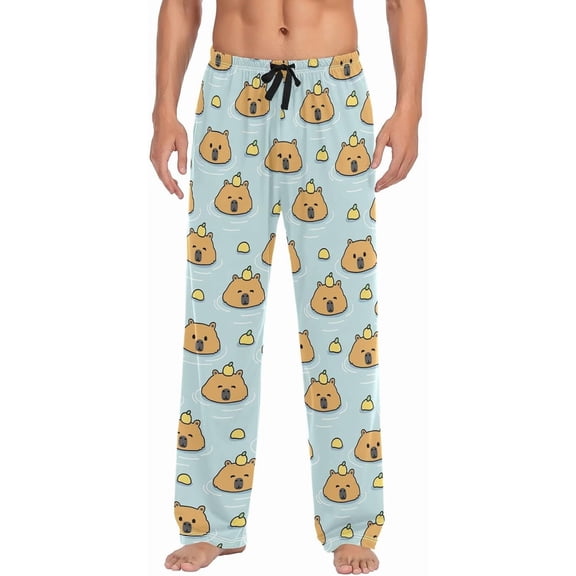 SKQIT Men's Pajama Pants Soft Comfy Sleep Lounge Pants Lemon Capybara Pjs Bottoms with Pockets