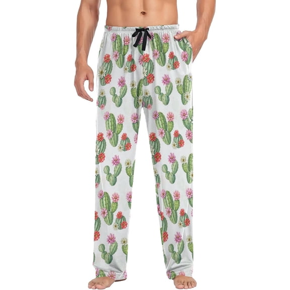 SKQIT Mens Pajama Pants Cactus Flowers White Background Soft Lounge Sleep Pant with Pockets Sleepwear PJ Bottoms for Men