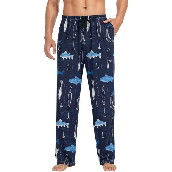 SKQIT Mens Pajama Pants Fishing Pattern with Fish Soft Lounge Sleep Pant with Pockets Sleepwear PJ Bottoms for Men