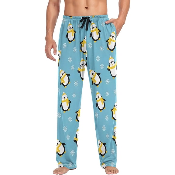 SKQIT Mens Pajama Pants Penguin Snowflakes on Blue Soft Lounge Sleep Pant with Pockets Sleepwear PJ Bottoms for Men