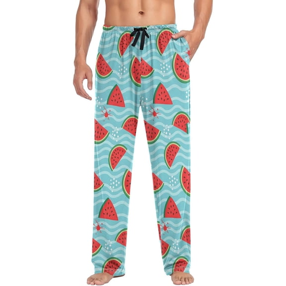 SKQIT Mens Pajama Pants Watermelon Slice on Blue Background Soft Lounge Sleep Pant with Pockets Sleepwear PJ Bottoms for Men