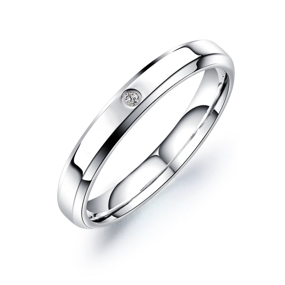 SKQIT Micro Pave Zircon Stainless Steel Titanium Steel Couple Rings, Glossy Titanium Steel Simple Single Zircon Band Rings for Men Women