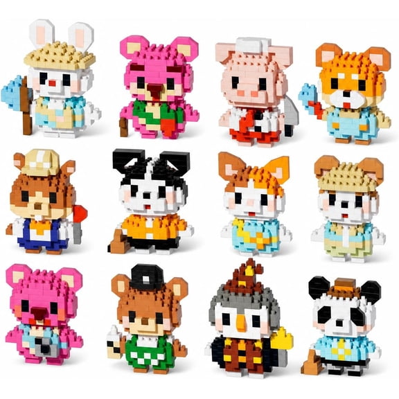 SKQIT Mini Animal Character Micro Building Blocks Set, 12 Style Cute Cartoon Animal DIY Bricks Kit,Collectible Desktop Display Decor,Creative Birthday Holiday Gift for Adults Block Lovers