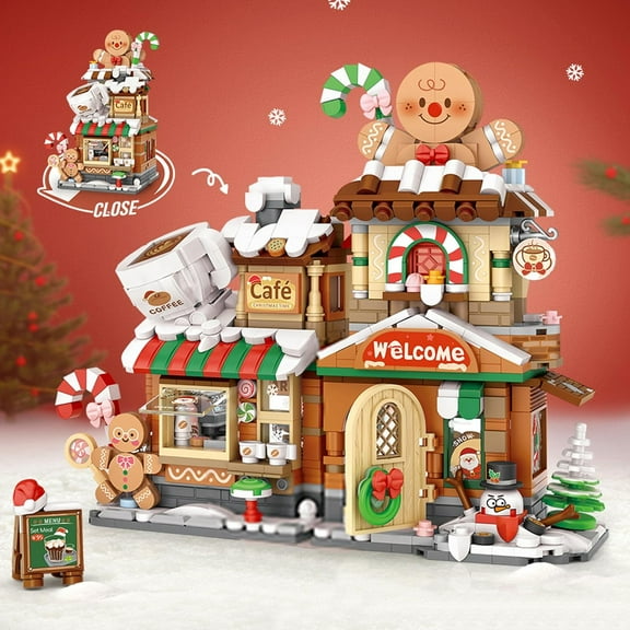 SKQIT Mini Christmas City Shop Street View Building Blocks Set,Simulation Foldable Architecture Collection Construction Building Bricks Toy,Home Decor