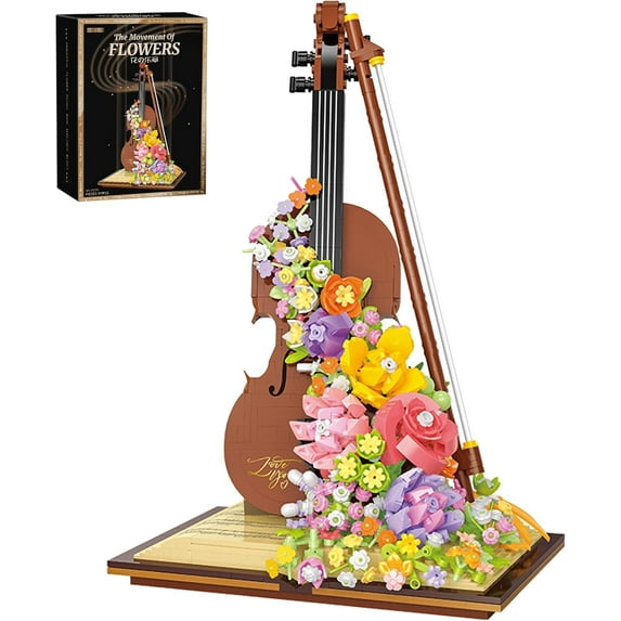 SKQIT Mini Violin Building Blocks Sets Flower - 950+PCS Musical Instrument Micro Building Bricks Kit Floral Toy - Creative Ideals, Collectible Architecture Decoration, Birthday Gift