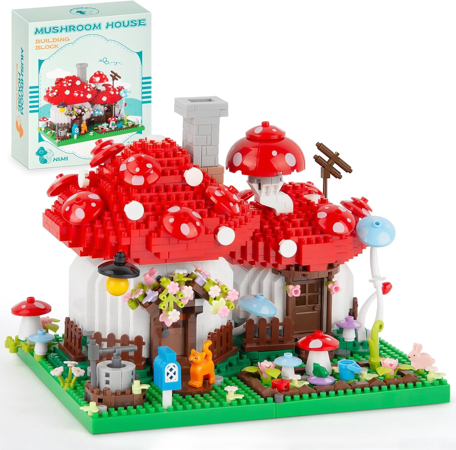 SKQIT Mushroom House Building Set, Creative Mushroom Garden Model Kits for Adults, 1346PCS Micro Bricks Collectible Ideals Gifts for Teens 14+