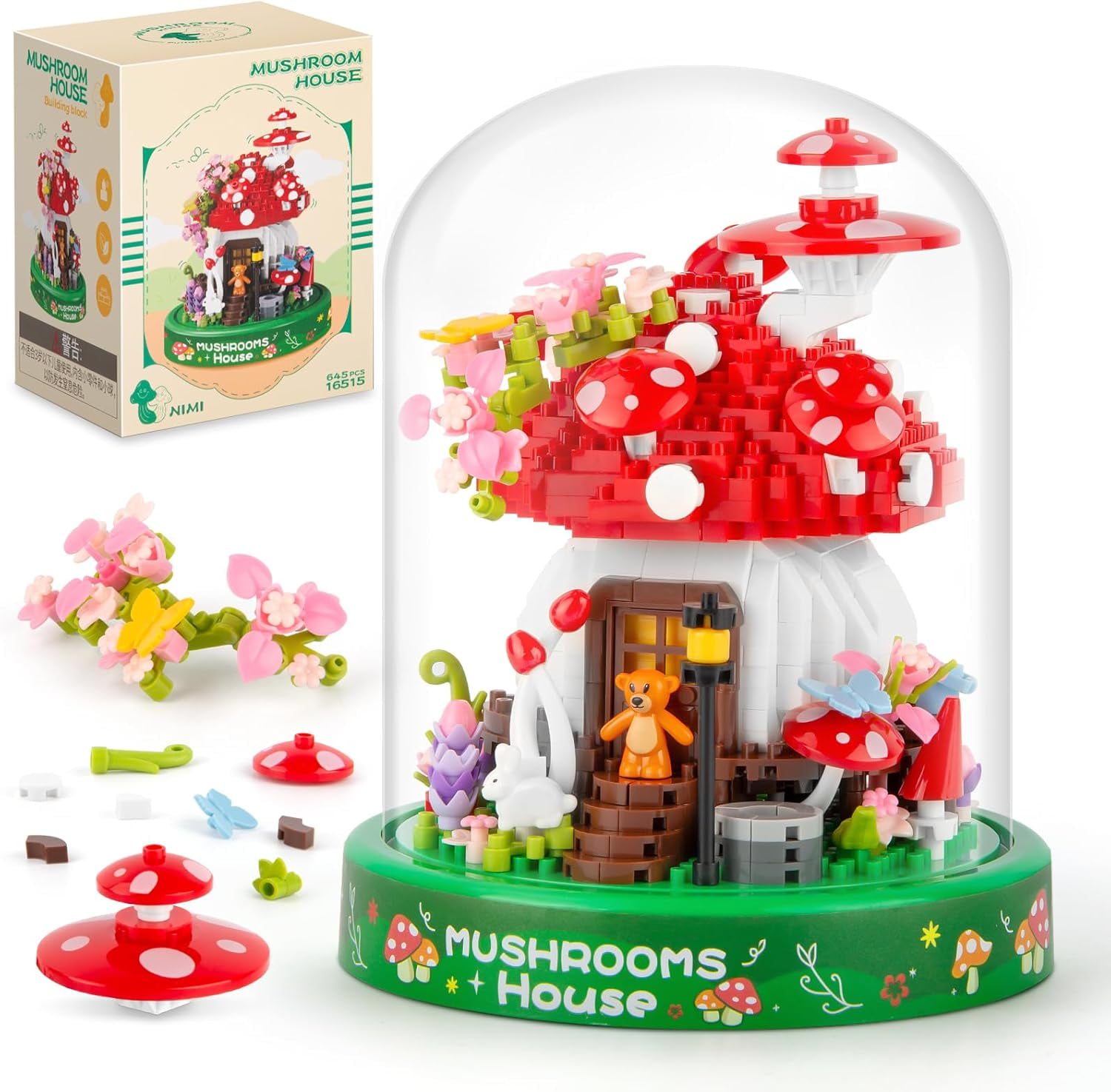 SKQIT Mushroom House Building Set, Creative Mushroom Garden Model Kits for Adults, 1346PCS Micro Bricks Collectible Ideals Gifts for Teens 14+