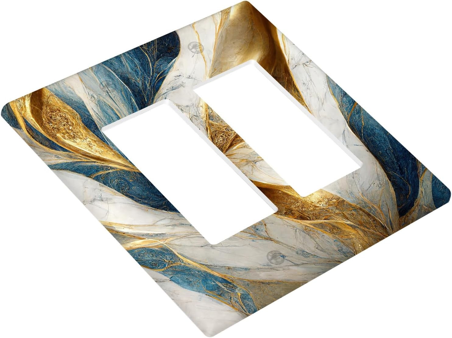 SKQIT Outlet Covers Wall Plate, Blue Gold White Abstract Marble Print