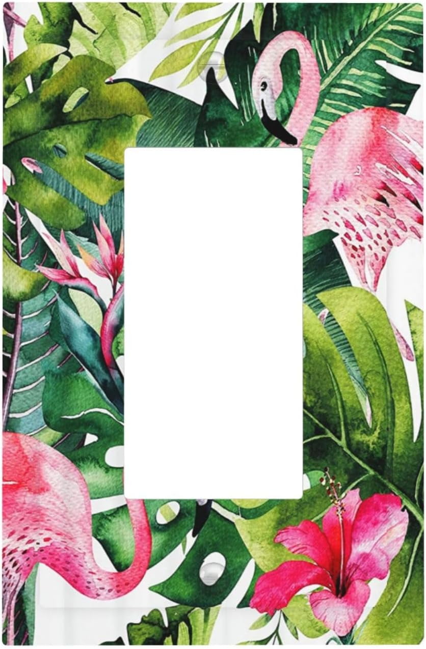 SKQIT Outlet Covers Wall Plate, Summer Green Leaf Flamingo Print