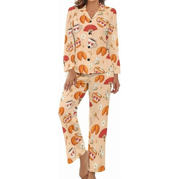 SKQIT Pajama Sets for Womens Cute Dog Bone Loose Button Down Long Sleeve Shirts And Pants Set