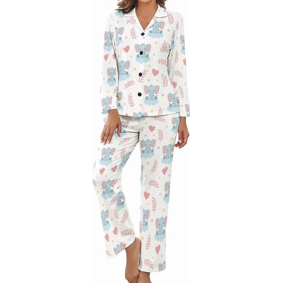 SKQIT Pajama Sets for Womens Cute Dog Faces Hearts Loose Button Down Long Sleeve Shirts And Pants Set