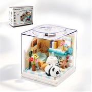 SKQIT Panda Living Room Mini Building Blocks Scene Set, Cute Panda Themed Lounge Model with Display Box, DIY Micro Bricks Furniture Kit, Creative Desktop Home Decor, Holiday Gift