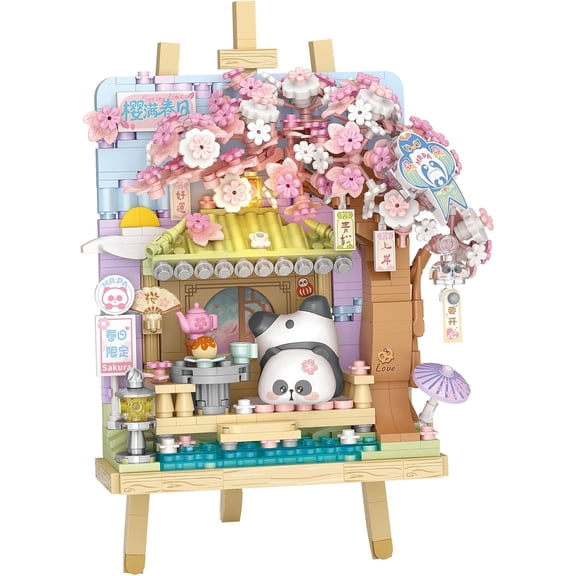 SKQIT Panda Mini Building Blocks Cute 3D Painting Model Set,Creative 4 Seasons' Views Collection Construction Building Bricks Toy,Home Decor