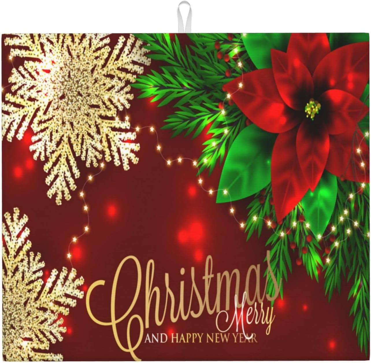 SKQIT Poinsettia Gold Snowflake Christmas Dish Drying Mat for Kitchen
