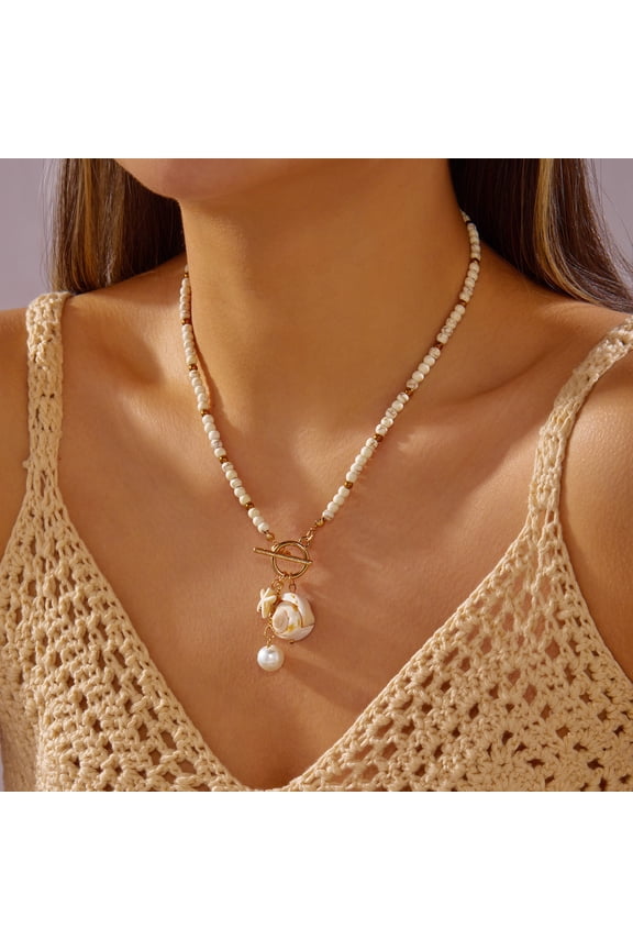 Seashell Summer Choker Necklace Boho Charm Shell Starfish Conch Ocean Beaded Necklace for Women Bohemian Surfer Hawaiian Beach Holiday Fashion Jewelry Gifts