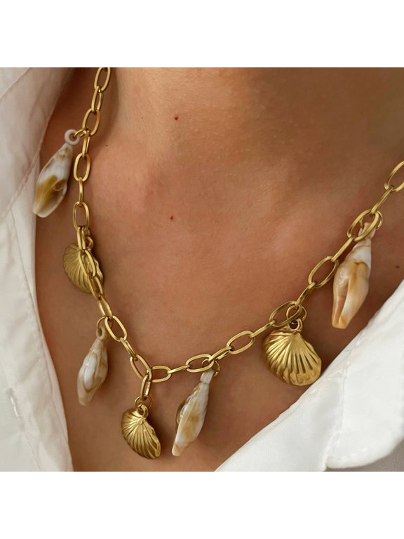 Shell Conch Ocean Pendant Necklace for Women Conch Beach Sea Stainless Steel Necklaces Adjustable Link Chains Dainty Jewelry