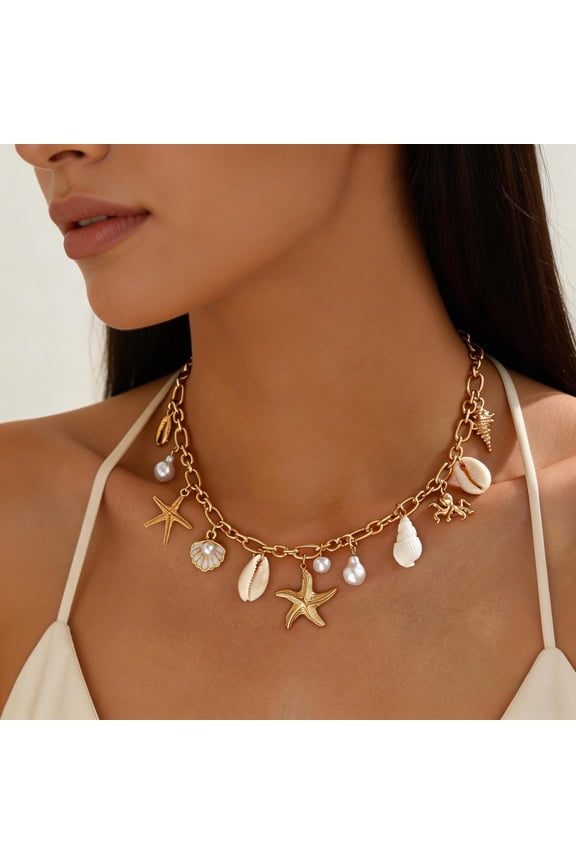 Shell Necklace Shell Conch Starfish Charm Necklace Boho Summer Necklaces Beach Jewelry for Women