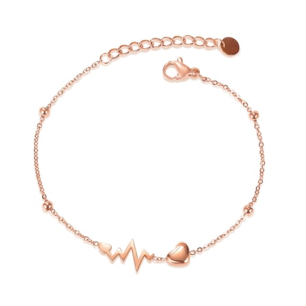 SKQIT Stainless Steel 18k Rose Gold Plated Heartbeat Love Cardiogram Adjustable Bracelet Jewelry for Women