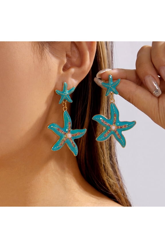 Starfish Seashell Drop Earrings for Women Conch Sea Shell Earrings Ocean Dangle Earrings Summer Vacation Beach Jewelry for Women