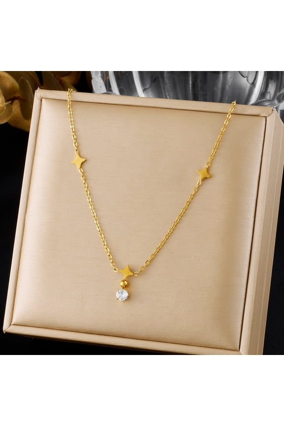Starry Bead Necklace for Women - Elegant Luxury Fashion Gold-Plated Cubic Zirconia Star Pendant Necklace