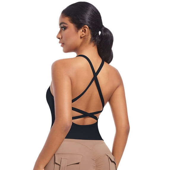 SKQIT Strappy Yoga Sports Bras for Women Padded Criss-Cross Back Tank Tops