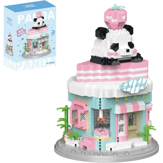 SKQIT Street View Coffee Shop Mini Building Blocks,911 Pieces Cute Panda Animal Micro Building Sets,Simulation Architecture Construction Toy,Creative Gifts for Adults