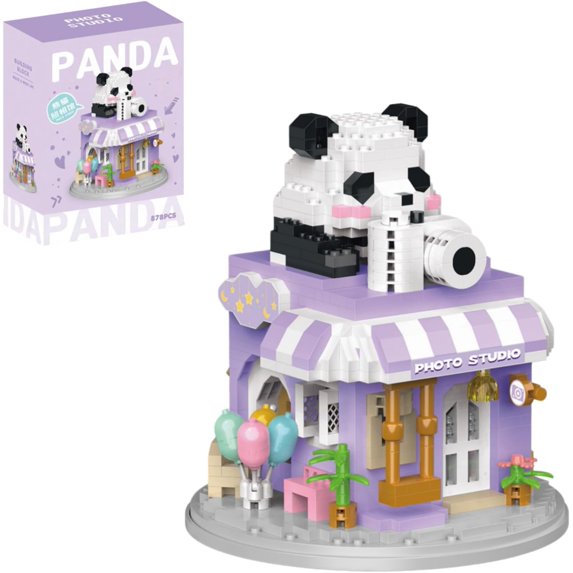 SKQIT Street View Coffee Shop Mini Building Blocks,911 Pieces Cute Panda Animal Micro Building Sets,Simulation Architecture Construction Toy,Creative Gifts for Adults