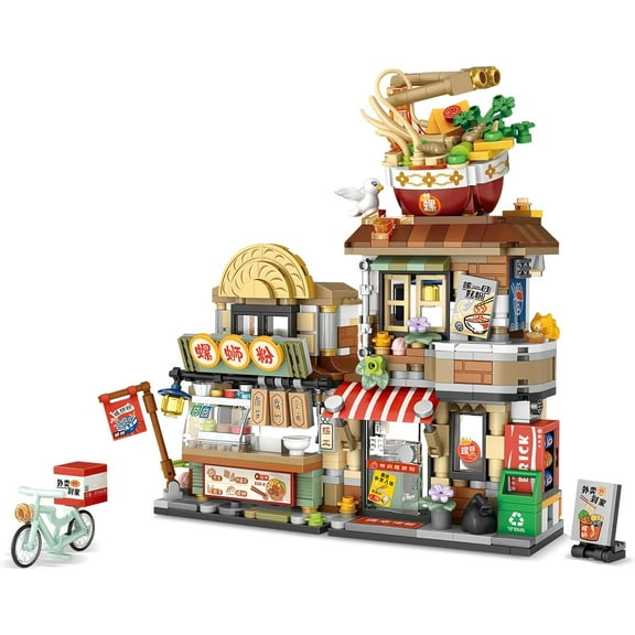 SKQIT Street View Noodle Shop Mini Building Blocks, MOC Creative Building Toys Model Set, 870 PCS Simulation Architecture Construction Toy, Gift Idea for Adults