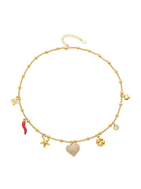 Ultra-Shiny 5A Cubic Zirconia Heart Multi-Accessory Beaded 18K Gold Plated Locking Necklace - Fashionable & Versatile Jewelry