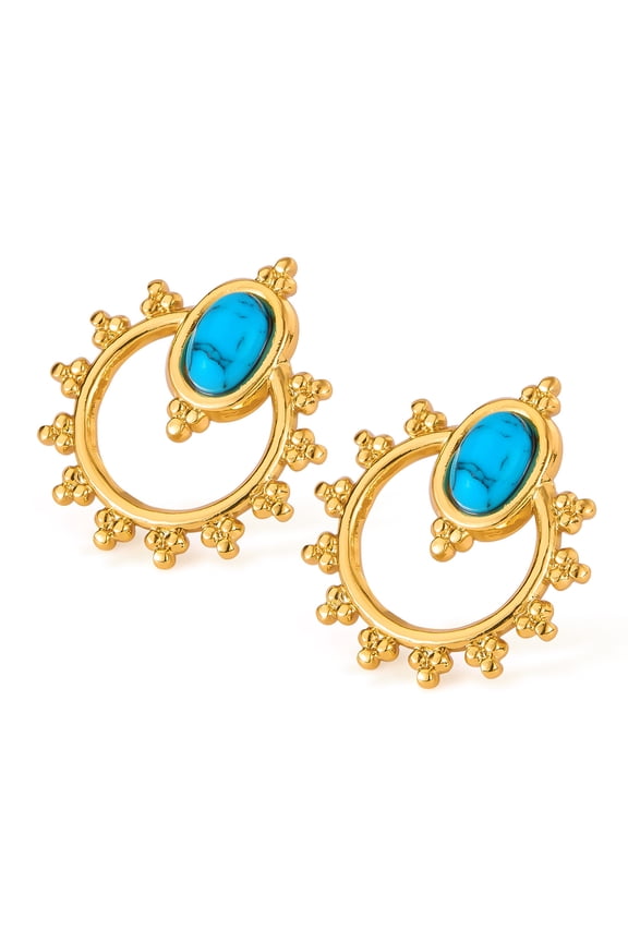 Vintage Blue Turquoise Stud Earrings for Women Round Studs Earrings Geometry Bohemian Statement Earrings Fashion Ear Jewelry