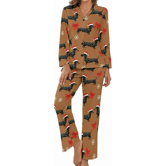 SKQIT Winter Christmas Dachshunds Women's Long-Sleeve Shirt And Full-Length Bottom Pajama Set