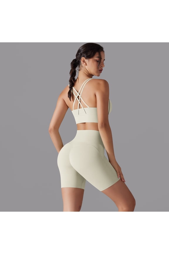 Women 2 Piece Workout Sets Built in Bra Open Back Tank Tops High Waisted Biker Shorts