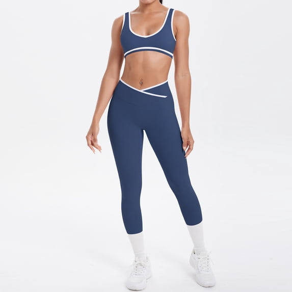 SKQIT Women 2 Piece Workout Sets Leggings Scrunch Butt Lifting Sports Bra Matching Set Colorblock Gym Yoga Outfits