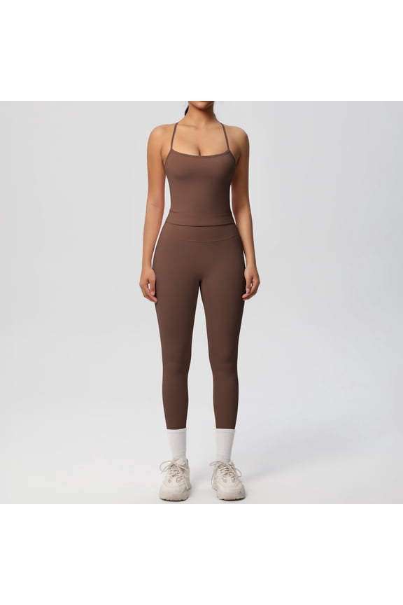 Women 2 Piece Workout Sets Yoga Outfit Open Back Tank Top High Waisted Leggings Gym Sets Tracksuits