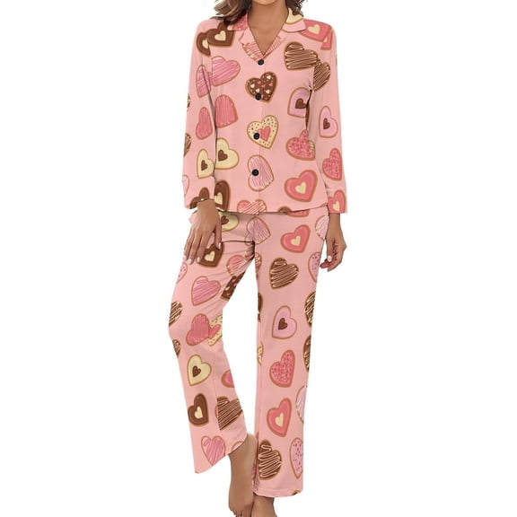 SKQIT Women Long Sleeve Pajama Set Comfy Pjs Sets Heart Shaped Cookies 2 Piece Lounge Set