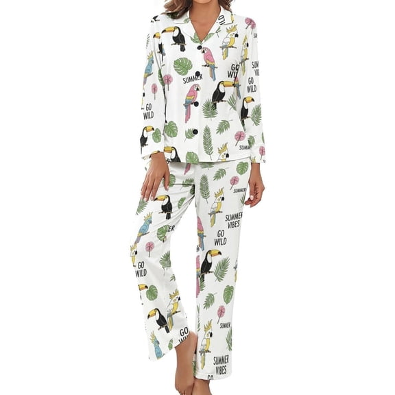 SKQIT Women Long Sleeve Pajama Set Comfy Pjs Sets Monkey Banana Pattern Red 2 Piece Lounge Set