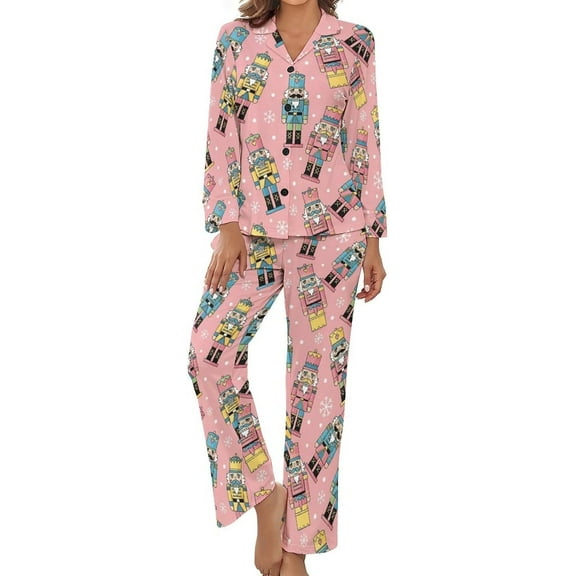 SKQIT Women Long Sleeve Pajama Set Comfy Pjs Sets Nutcracker Christmas Pattern 2 Piece Lounge Set