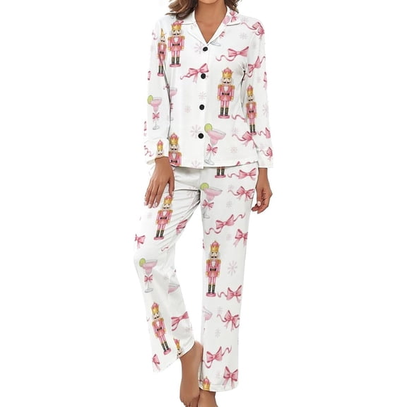 SKQIT Women Long Sleeve Pajama Set Comfy Pjs Sets Nutcracker Cocktail Bows 2 Piece Lounge Set