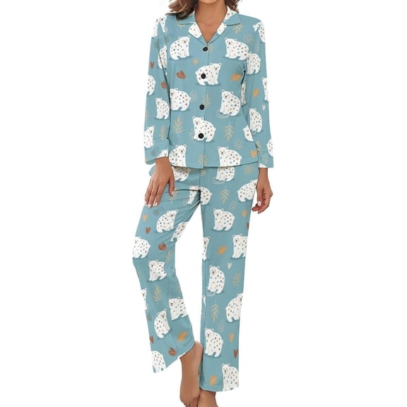 SKQIT Women Long Sleeve Pajama Set Comfy Pjs Sets Polar Bear Leaves Hearts 2 Piece Lounge Set