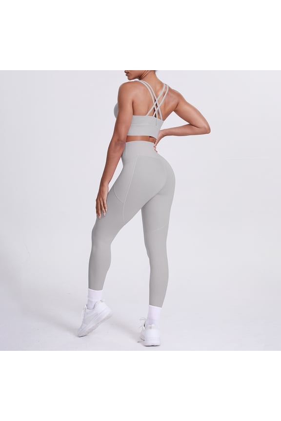 Women Seamless 2 Piece Workout Sets Criss Cross Sports Bra High Waist Booty Leggings, ActiveWear Outfits for Pilates/Gym/Athletic