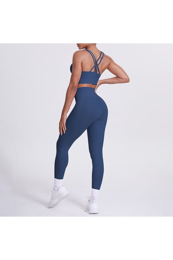 Women Seamless 2 Piece Workout Sets Criss Cross Sports Bra High Waist Booty Leggings, ActiveWear Outfits for Pilates/Gym/Athletic