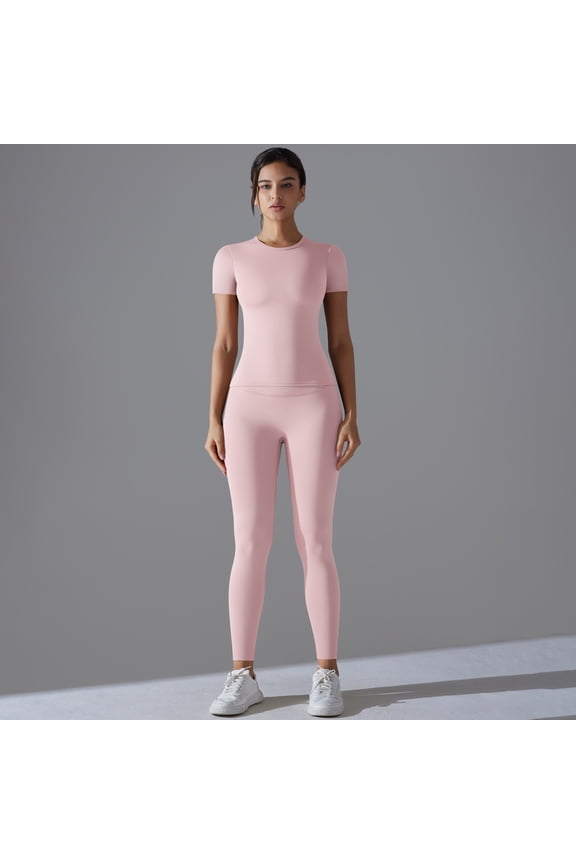 Women's 2 Piece Workout Set – Athletic T-Shirt & High Waist Leggings – Activewear for Gym, Running & Yoga