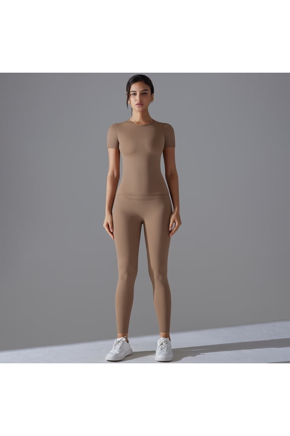 Women's 2 Piece Workout Set – Athletic T-Shirt & High Waist Leggings – Activewear for Gym, Running & Yoga